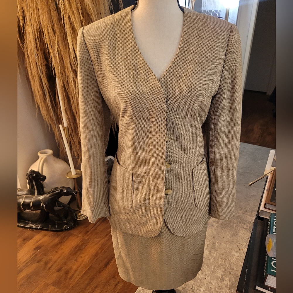 Vintage Laurel by Escada Beige Suit Blazer & Skirt